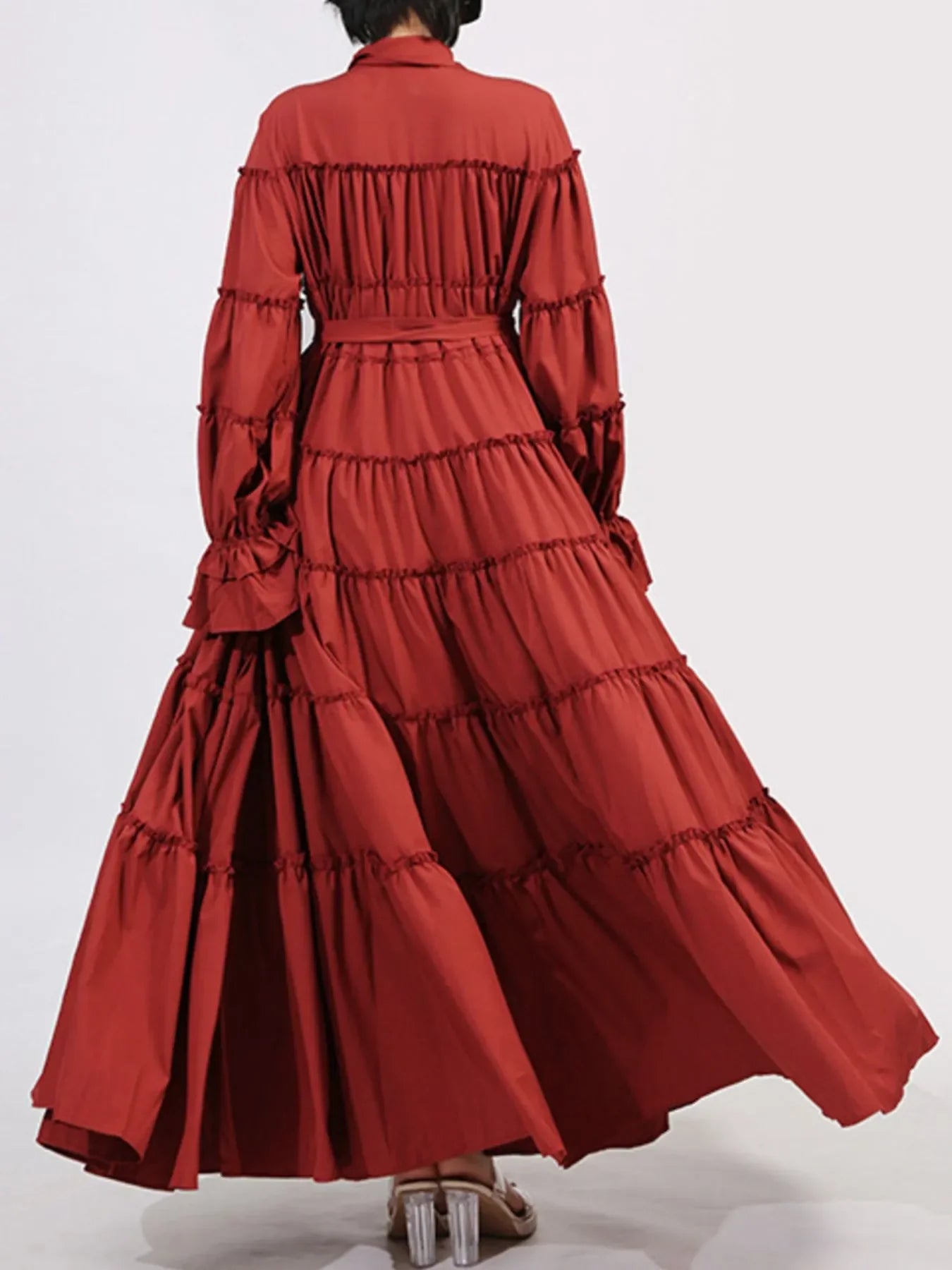 Tiered Tie Waist Maxi Dress - minbolu -