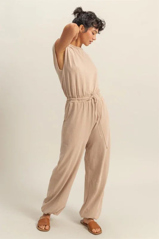 Stylish Back Keyhole Drawstring Jumpsuit - Shop Now! - minbolu -