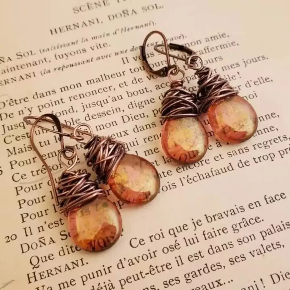 Alloy Gemstone Drop Earrings - minbolu -