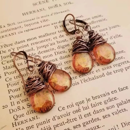 Alloy Gemstone Drop Earrings - minbolu -