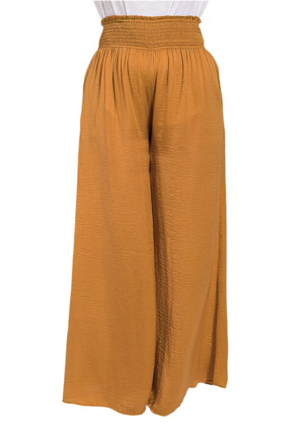 Washed Satin Wide Leg Pants - Elegant Camel Style - minbolu -