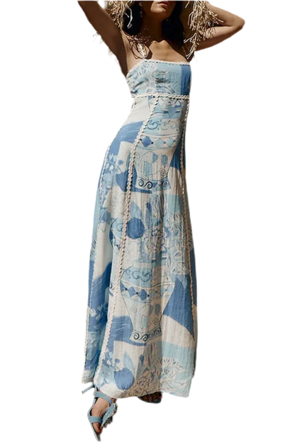 Printed Square Neck Maxi Dress - Alluring Design - minbolu -