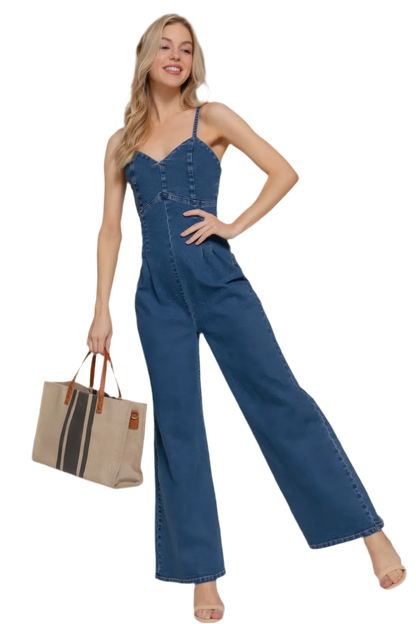Deep Denim Cami Stretch Jumpsuit | Stylish & Comfortable - minbolu -
