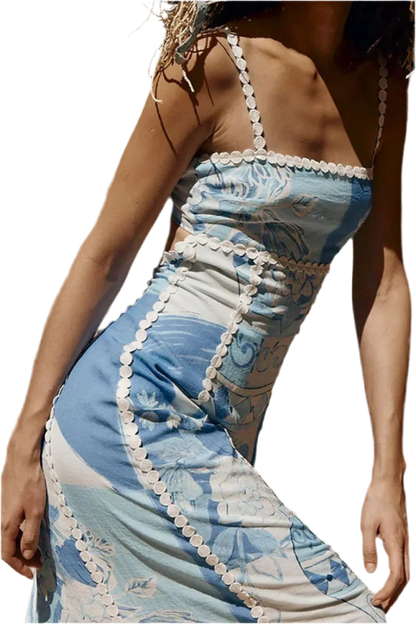 Printed Square Neck Maxi Dress - Alluring Design - minbolu -