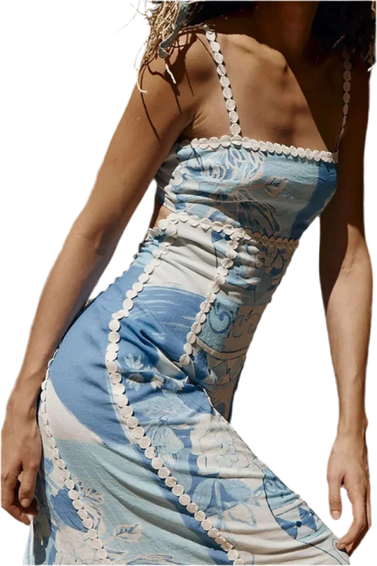 Printed Square Neck Maxi Dress - Alluring Design - minbolu -