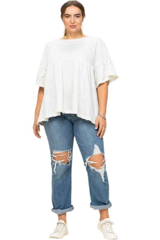 Solid French Pullover Lace Detail Top - minbolu -