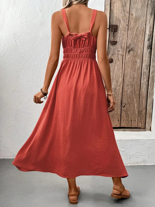 Boho Midi Cami Dress with Wide Straps - minbolu -