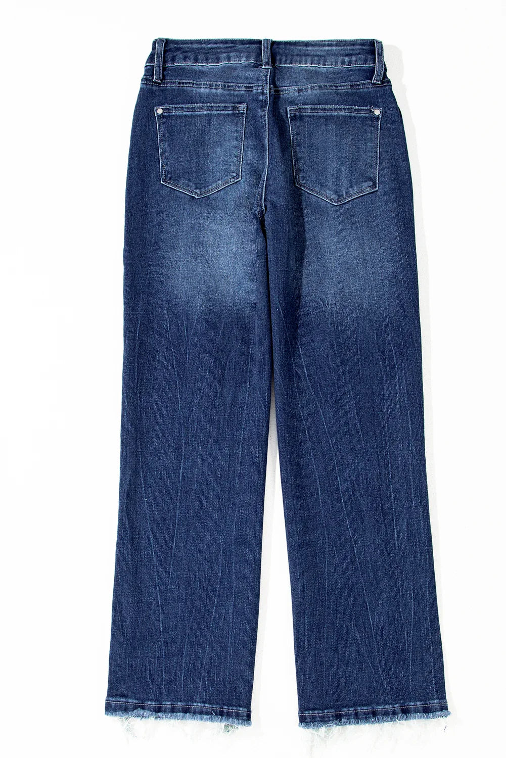 Sail Blue Mineral Wash Raw Hem High Waist Flared Jeans - minbolu -