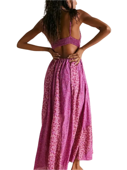 Bloom & Breeze Floral V-Neck Maxi Cami Dress - minbolu -