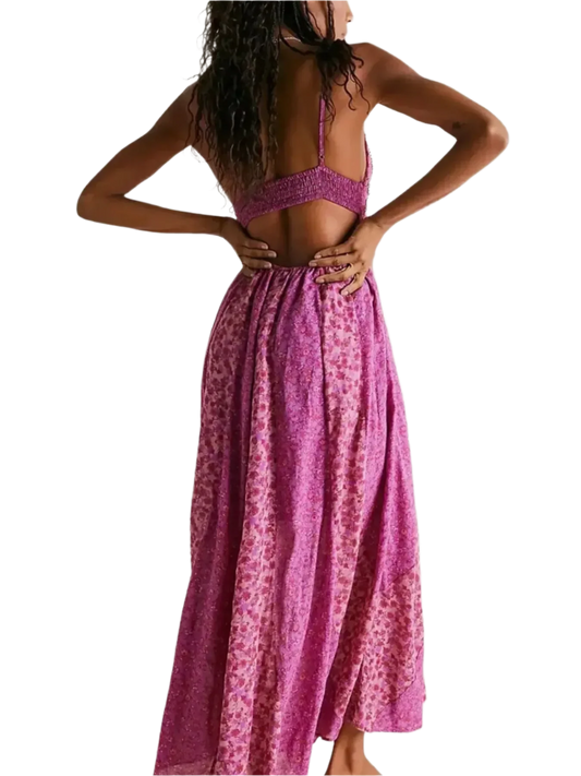 Bloom & Breeze Floral V-Neck Maxi Cami Dress - minbolu -