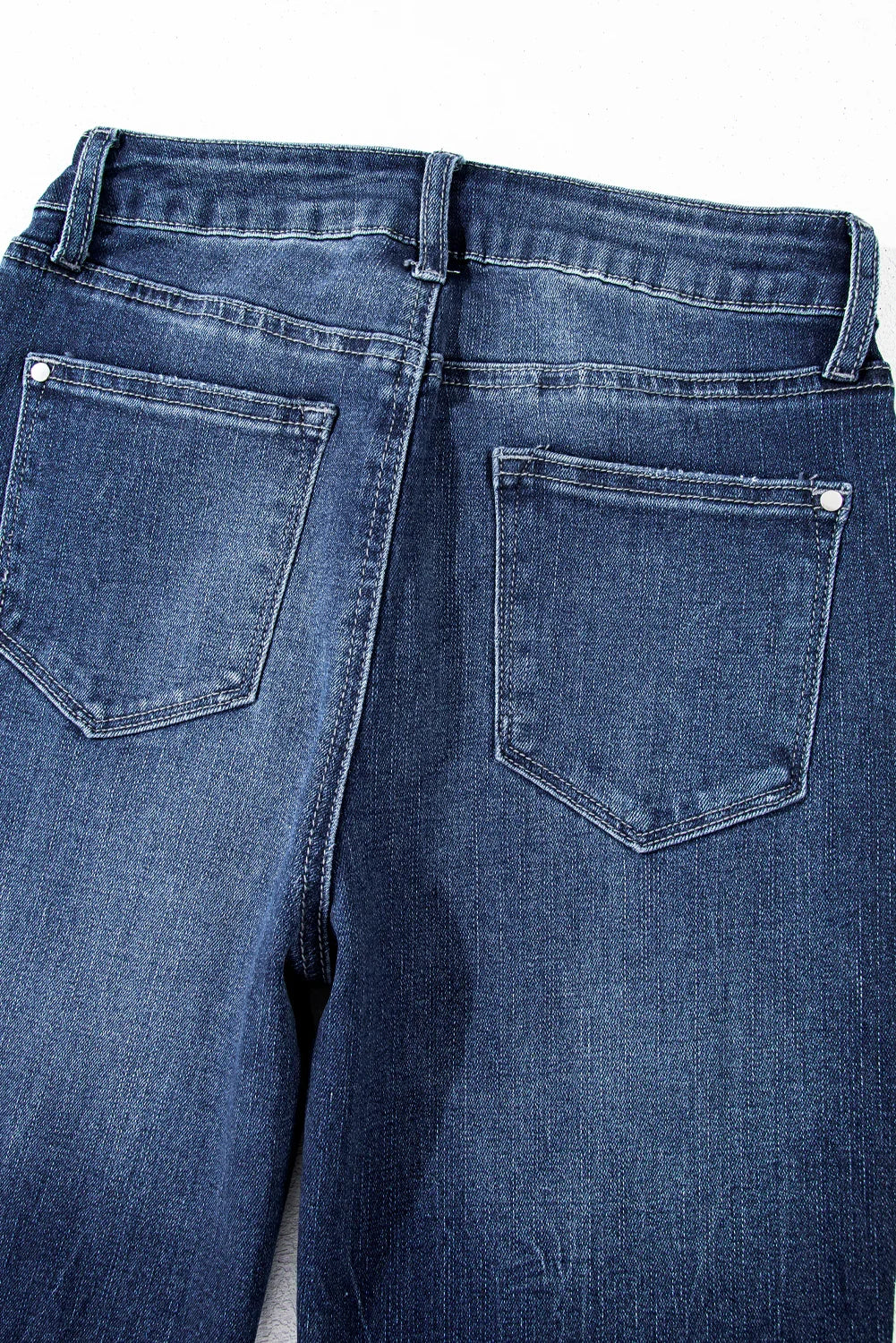 Sail Blue Mineral Wash Raw Hem High Waist Flared Jeans - minbolu -