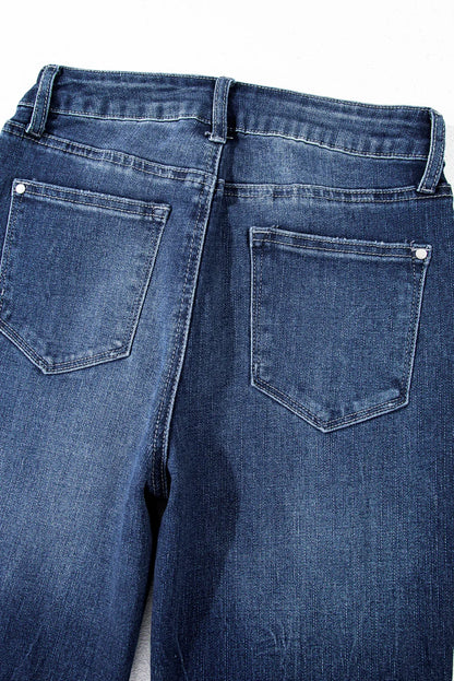 Sail Blue Mineral Wash Raw Hem High Waist Flared Jeans - minbolu -