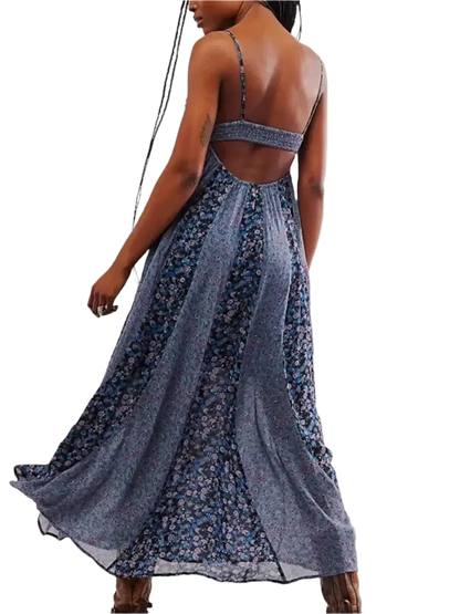 Bloom & Breeze Floral V-Neck Maxi Cami Dress - minbolu -