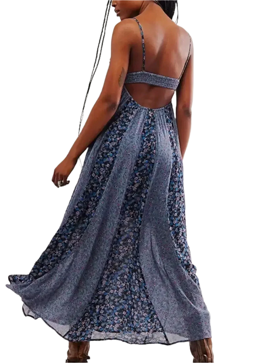 Bloom & Breeze Floral V-Neck Maxi Cami Dress - minbolu -