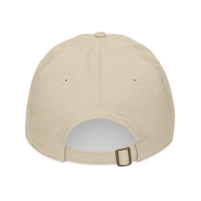 Beige baseball cap with a buckle on a white background