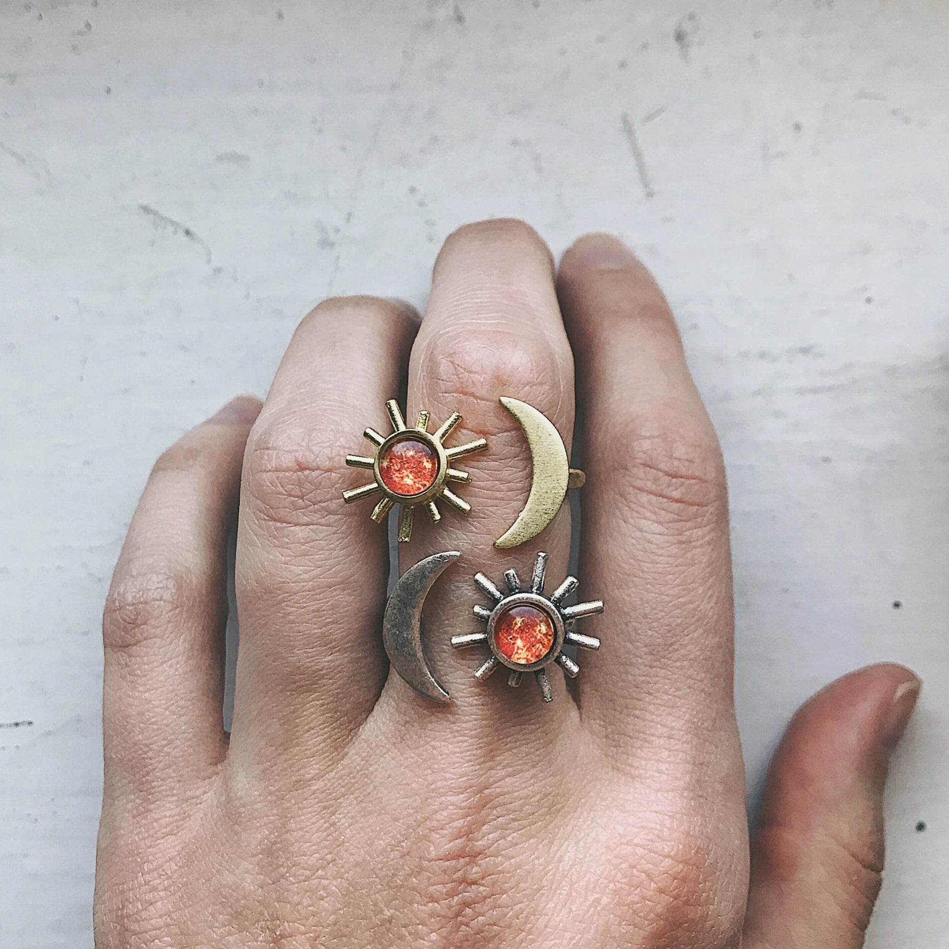 Sun and Moon Sculptural Statement Ring - minbolu -