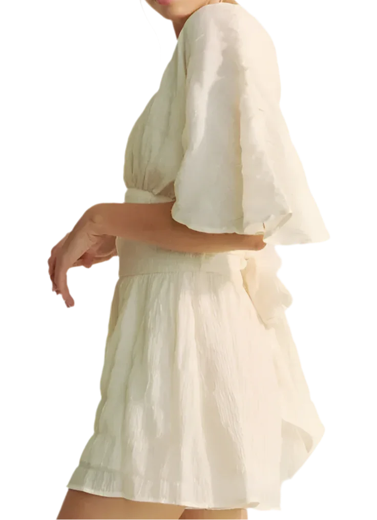 Batwing Sleeve Waist Belt Romper - minbolu -