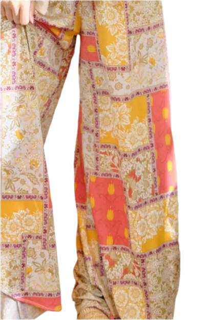 Printed Smocking Waist Side Slit Wide Leg Pants - minbolu -