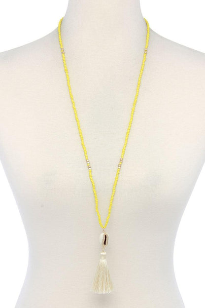 Cowrie Shell Tassel Beaded Necklace - minbolu -