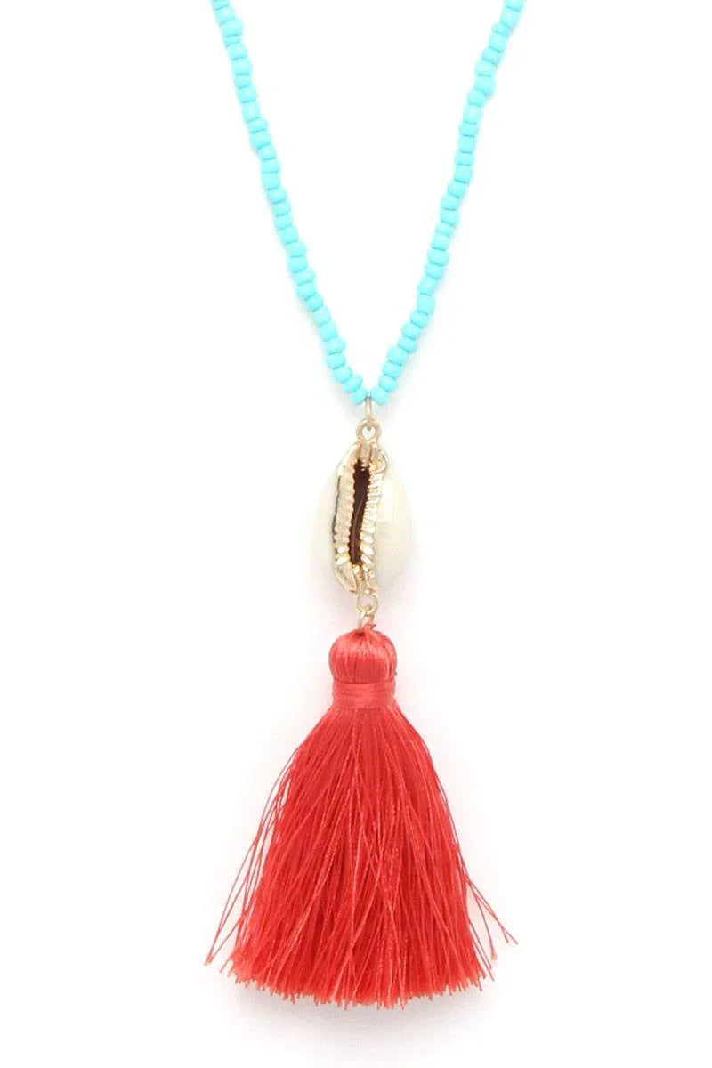 Cowrie Shell Tassel Beaded Necklace - minbolu -