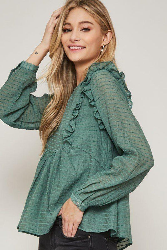 Semi-sheer Striped Woven Top - minbolu -