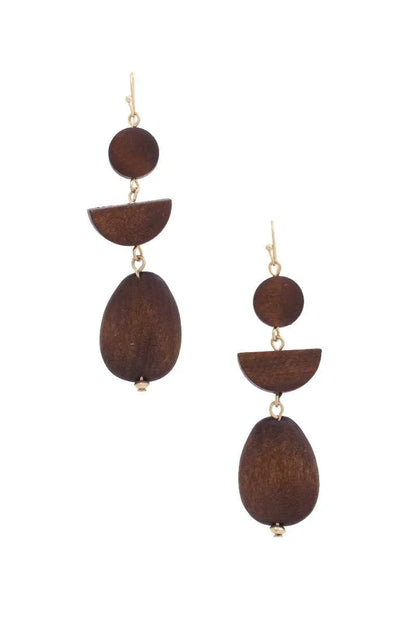 Geometric Wood Bead Dangle Earring - minbolu -