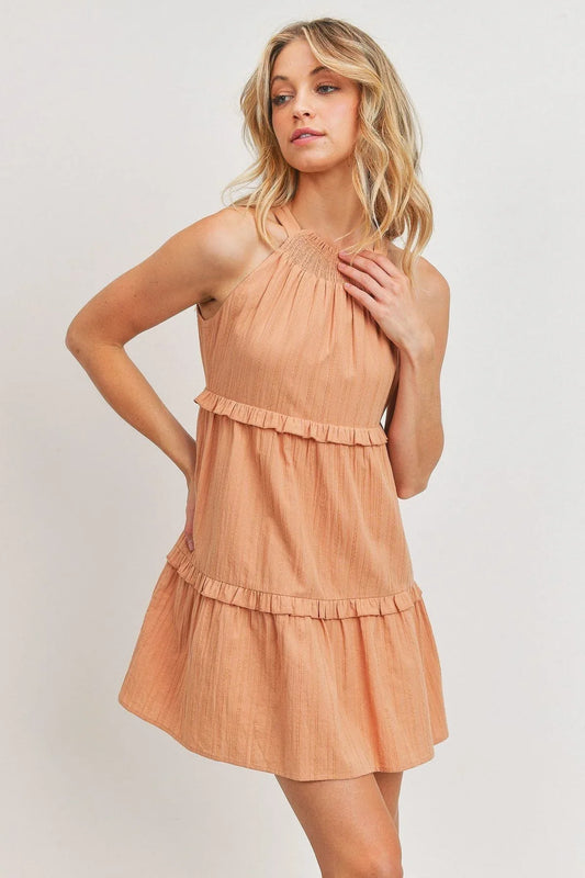 Ruffled Sleeveless Halter Neck Dress - minbolu -