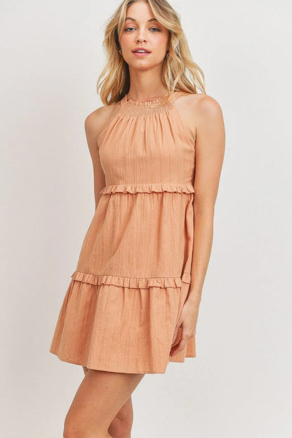 Ruffled Sleeveless Halter Neck Dress - minbolu -