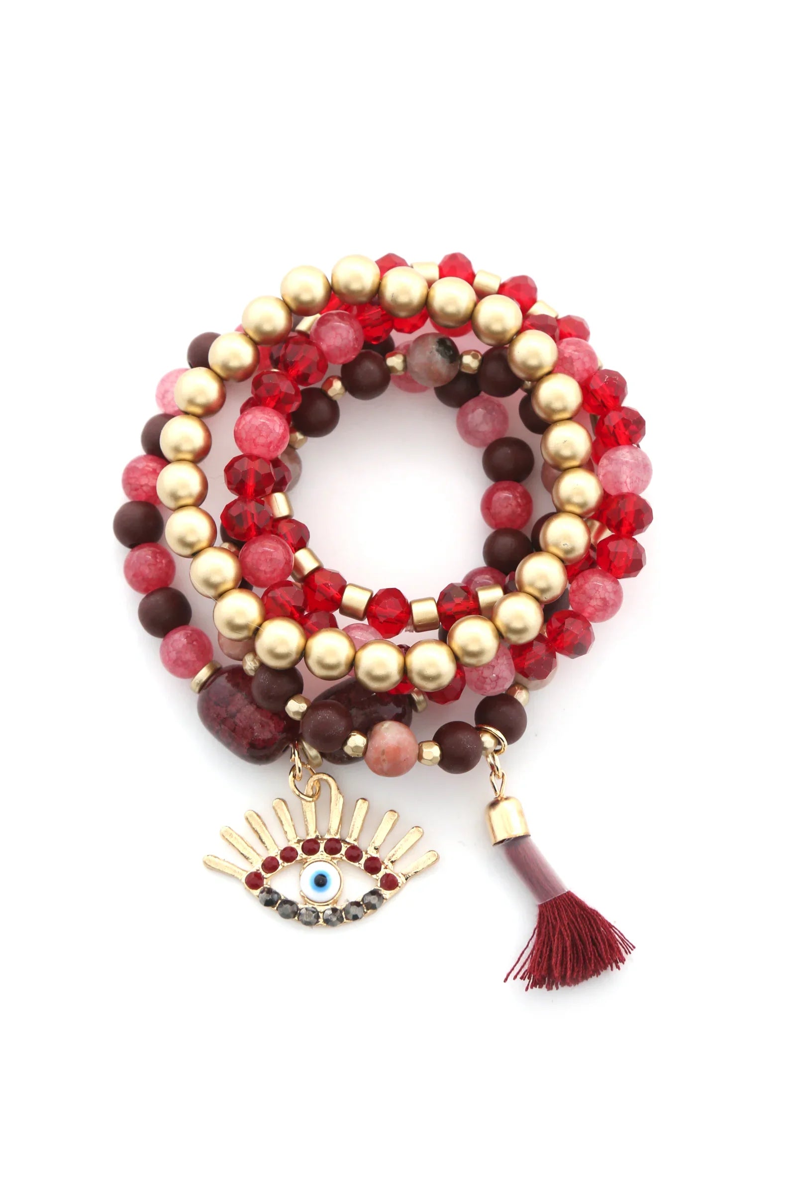 Evil Eye Bead Tassel Bracelet Set - minbolu -