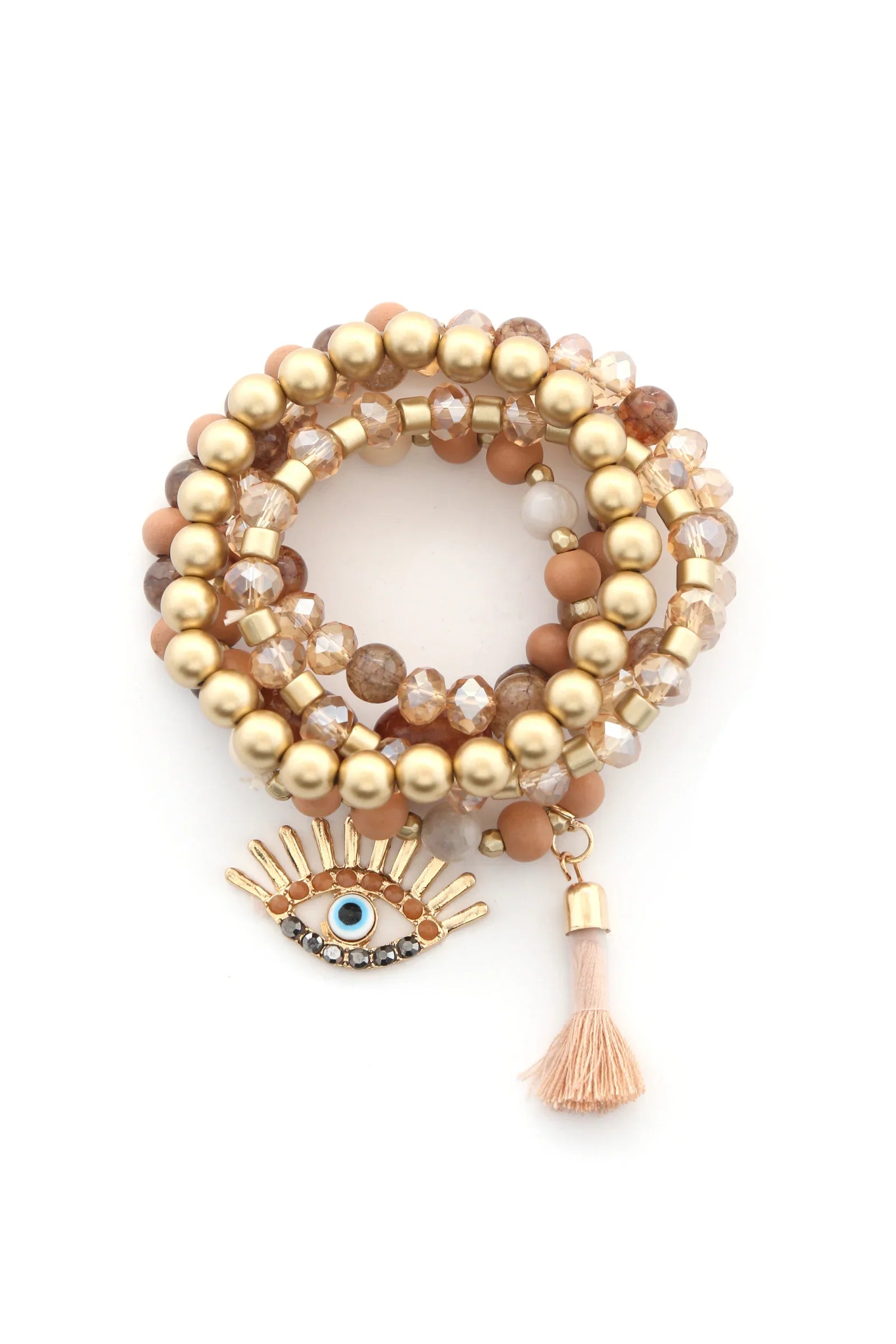 Evil Eye Bead Tassel Bracelet Set - minbolu -