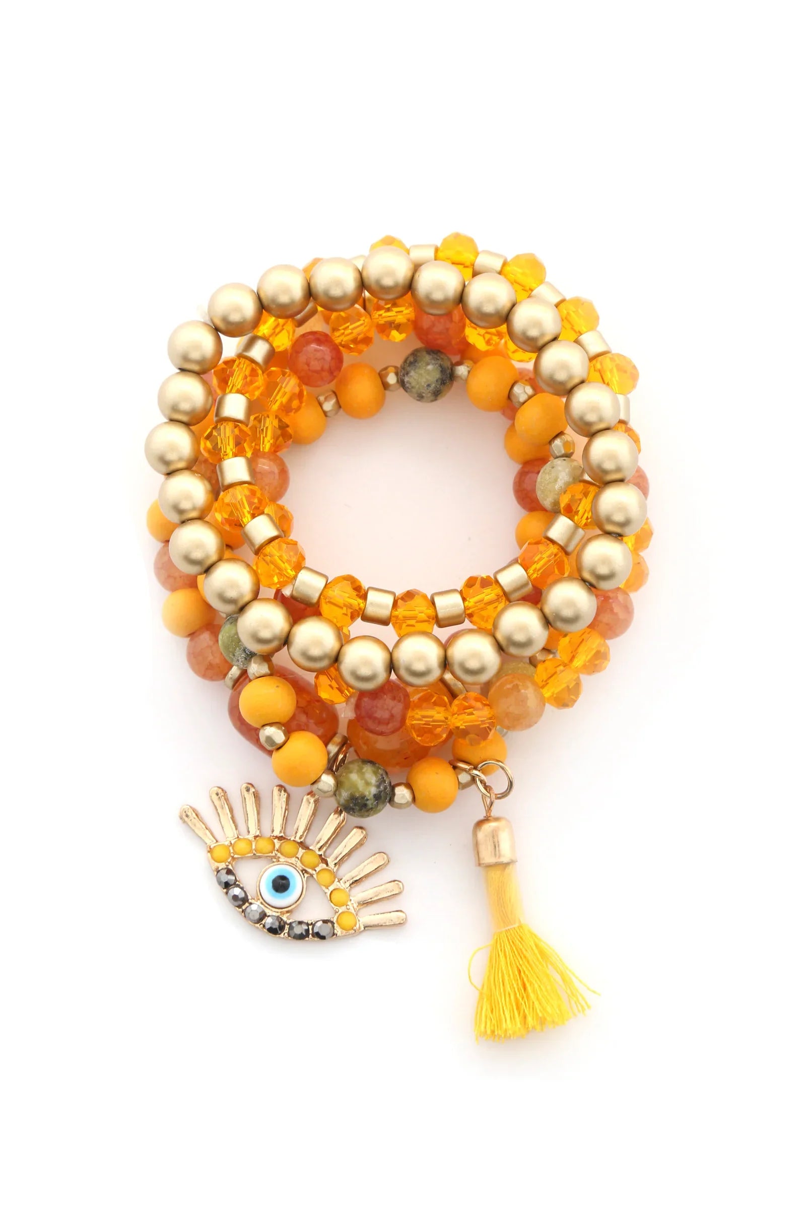 Evil Eye Bead Tassel Bracelet Set - minbolu -