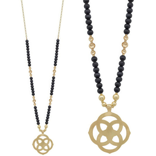 Flower Geometric Pendant Wood Bead Necklace - minbolu -