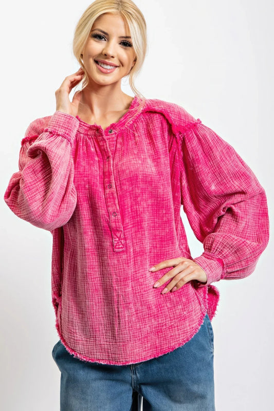 Washed Cotton Gauze Tunic - minbolu -
