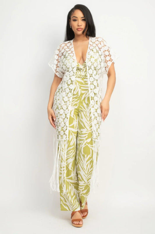 Crocheted Open-front Fringe Kimono - minbolu -