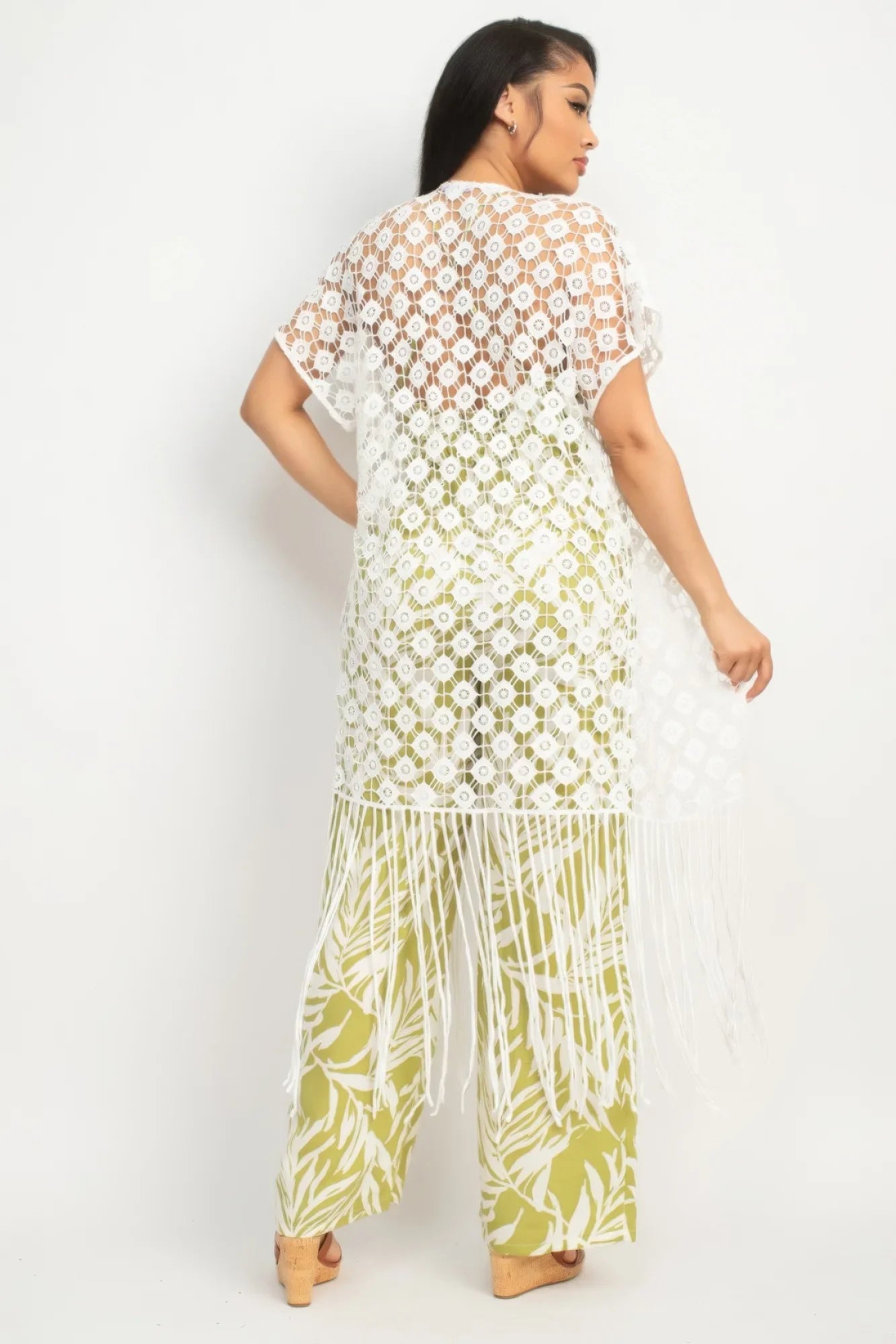 Crocheted Open-front Fringe Kimono - minbolu -