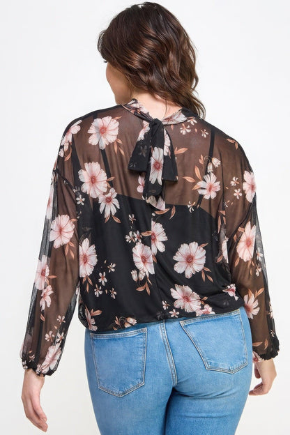 Mesh Floral Long Sleeve Top with Cami - Elegant & Comfortable - minbolu -