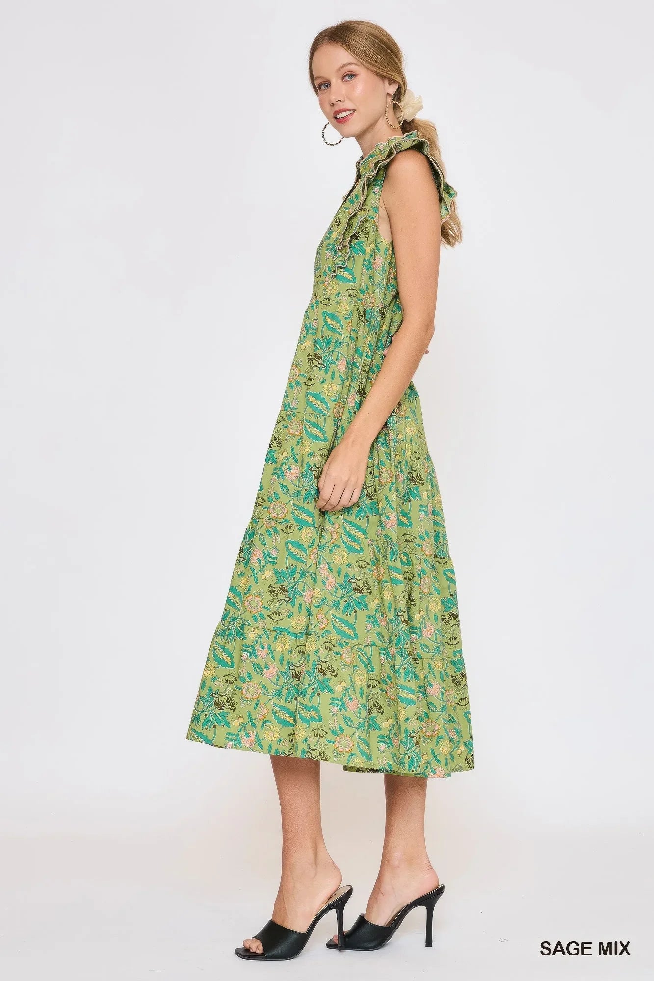 Floral Garden Print Tiered Maxi Dress - minbolu -