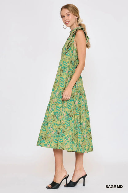 Floral Garden Print Tiered Maxi Dress - minbolu -