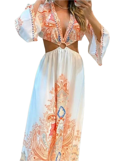 minbolu Paisley Cut-Out Maxi Dress in Sherbert - minbolu -