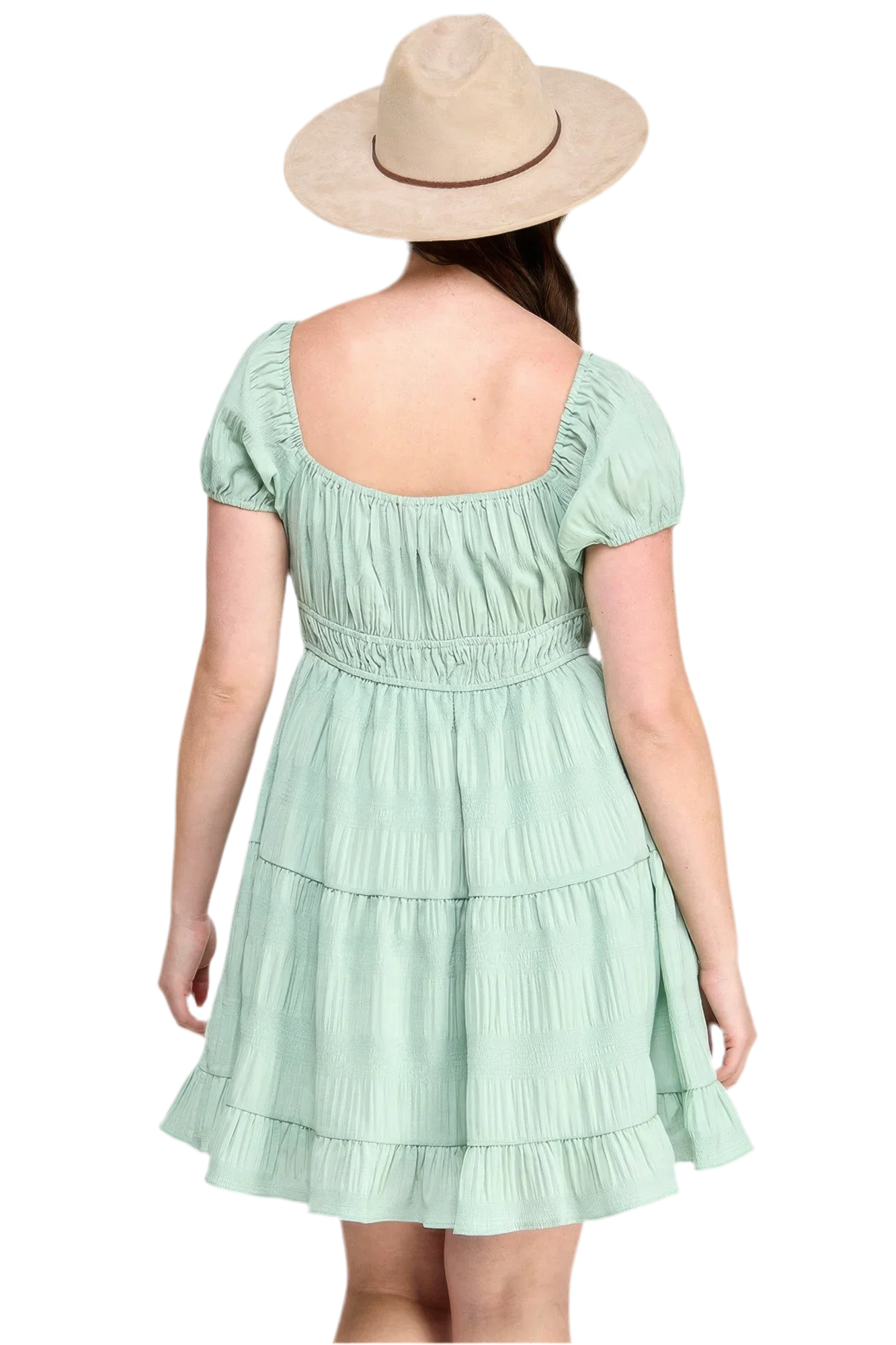 Sea Foam Plus Crinkle Textured Mini Dress - minbolu -