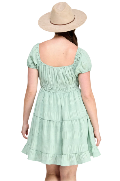 Sea Foam Plus Crinkle Textured Mini Dress - minbolu -