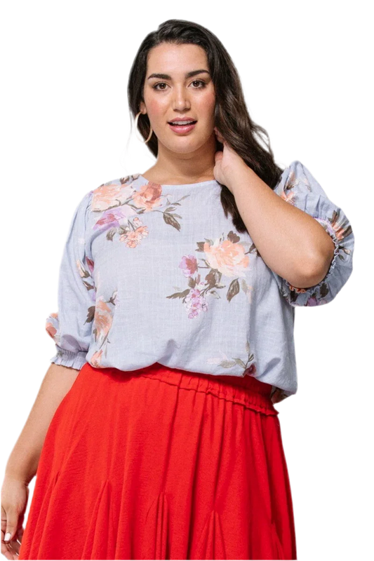 Floral Printed Woven Blouse - Spring Blue - minbolu -