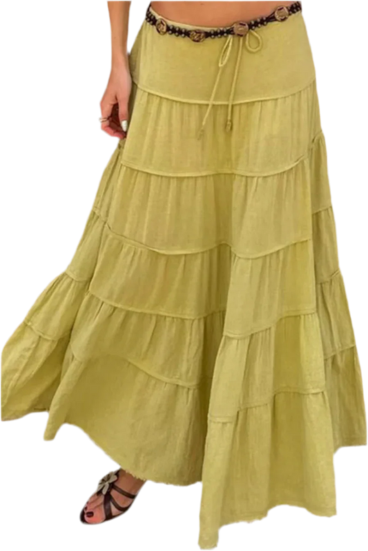Boho Chic Tiered Maxi Skirt in Green - minbolu -