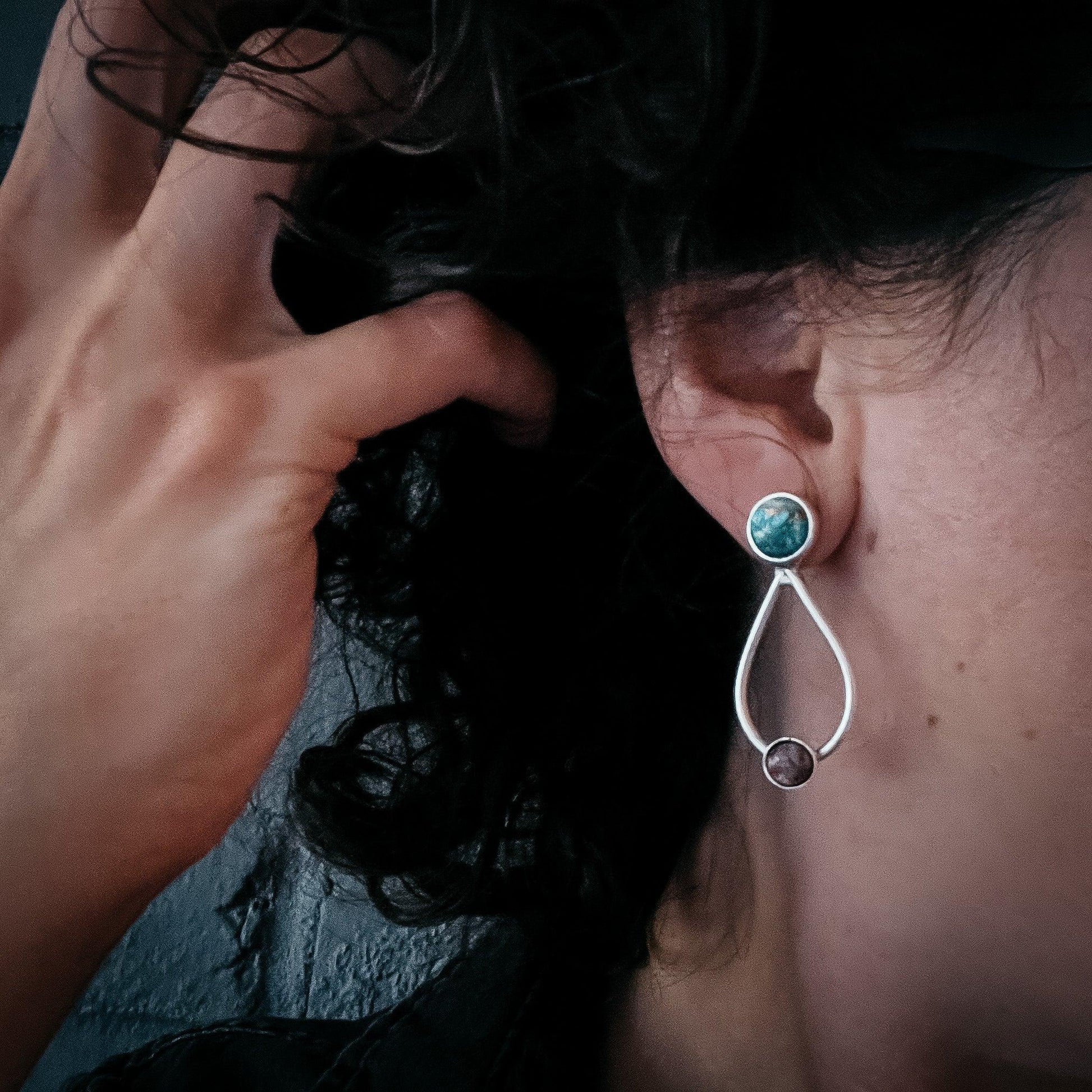 Journey to Mars Earrings - Copper Chrysocolla Earth and Red Jasper Mars - minbolu -