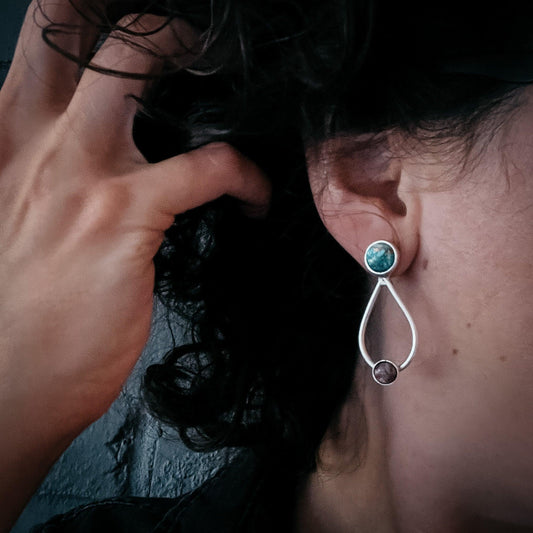 Journey to Mars Earrings - Copper Chrysocolla Earth and Red Jasper Mars - minbolu -