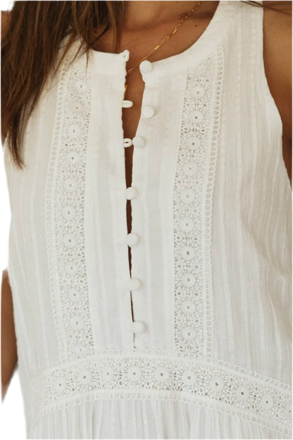 Lace Detail Sleeveless Mini Dress - minbolu -
