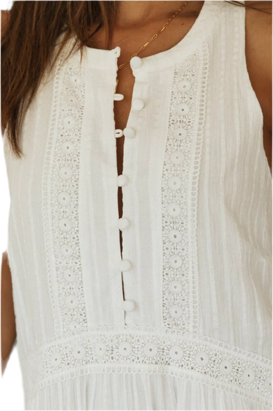 Lace Detail Sleeveless Mini Dress - minbolu -