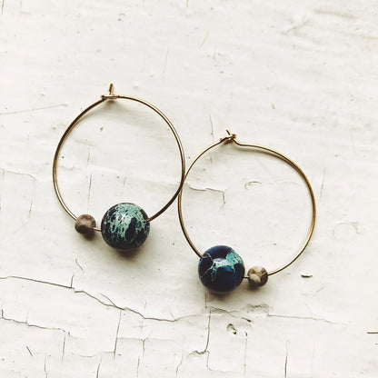 Earth and Moon Jasper Bead Hoop Earrings - minbolu -