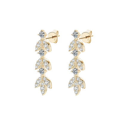 Ethereal Leaf Moissanite Drop Earrings - 925 Sterling Silver Bohemian Statement Jewelry: Gold - minbolu -