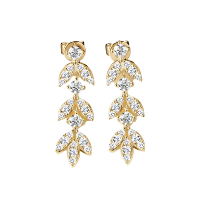 Ethereal Leaf Moissanite Drop Earrings - 925 Sterling Silver Bohemian Statement Jewelry: Gold - minbolu -